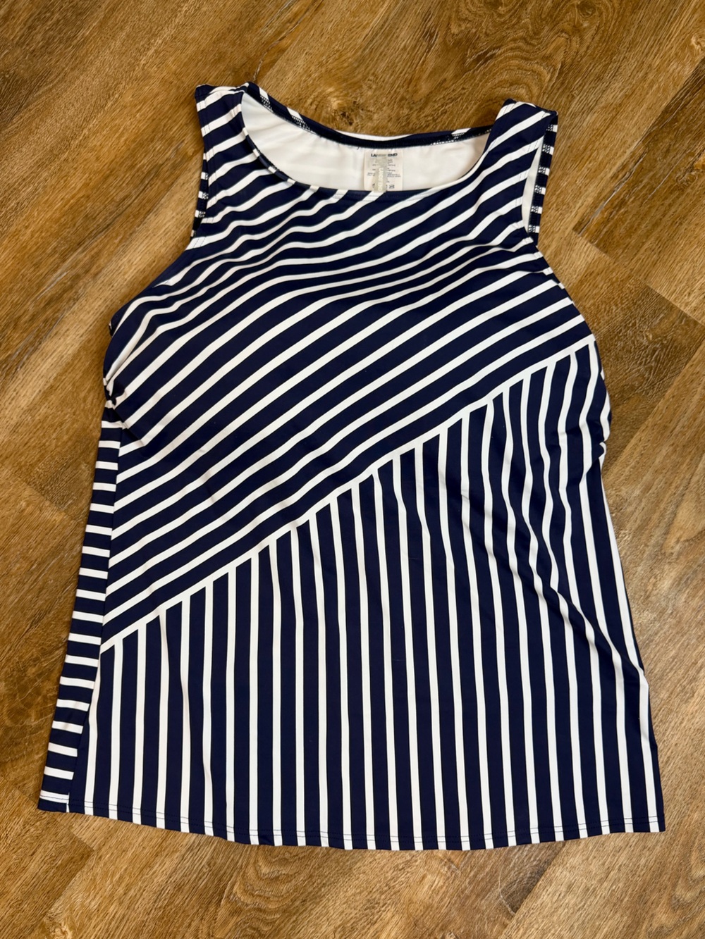 Land’s End Women's Navy and White Striped Tankini Top Size 14 P